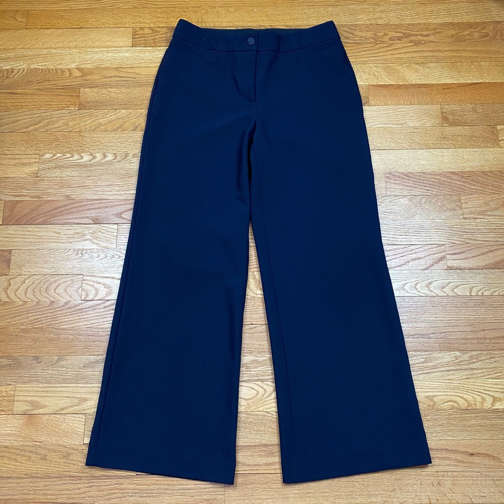 Loft Julie Trouser Women 8 Navy Blue Wide Leg Office Comfort Dark Academia‎ Chic